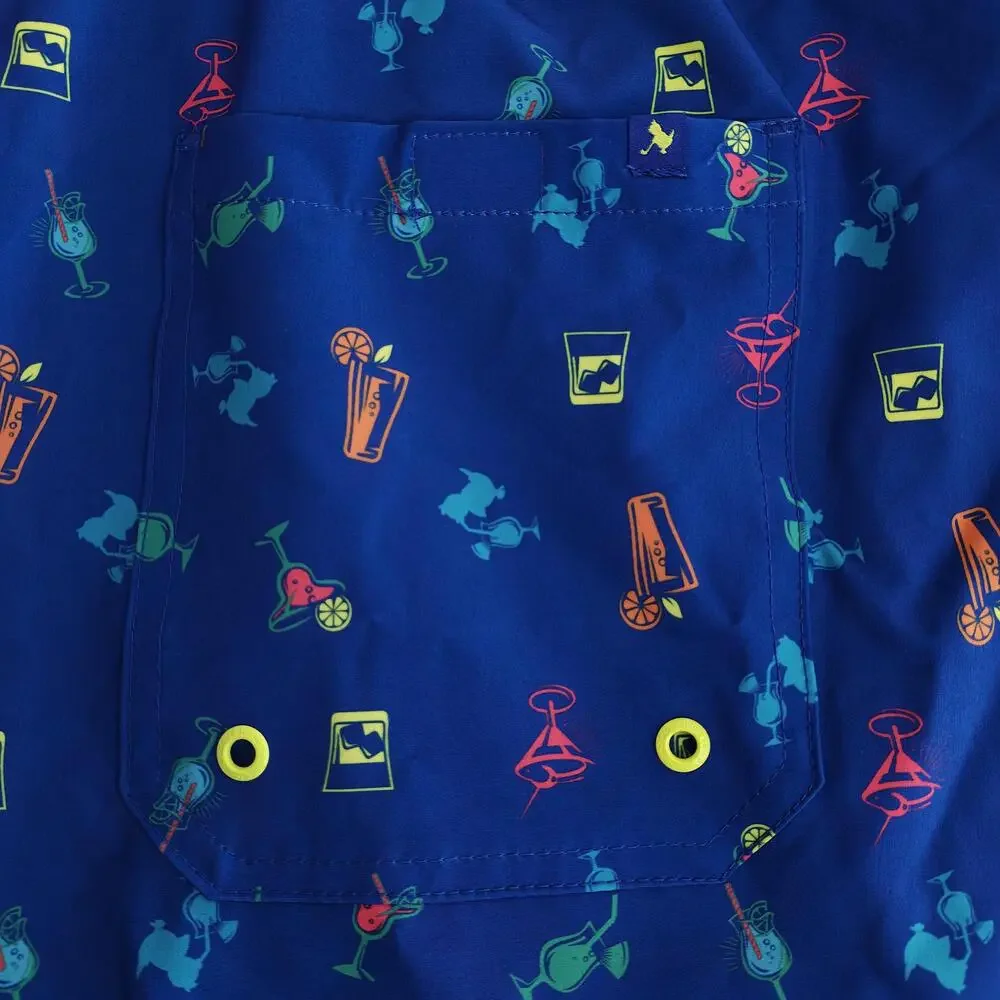 Birdie Bound Swim Shorts Mens 3XL Blue Tropical Cocktail Drinks Lined Stretch